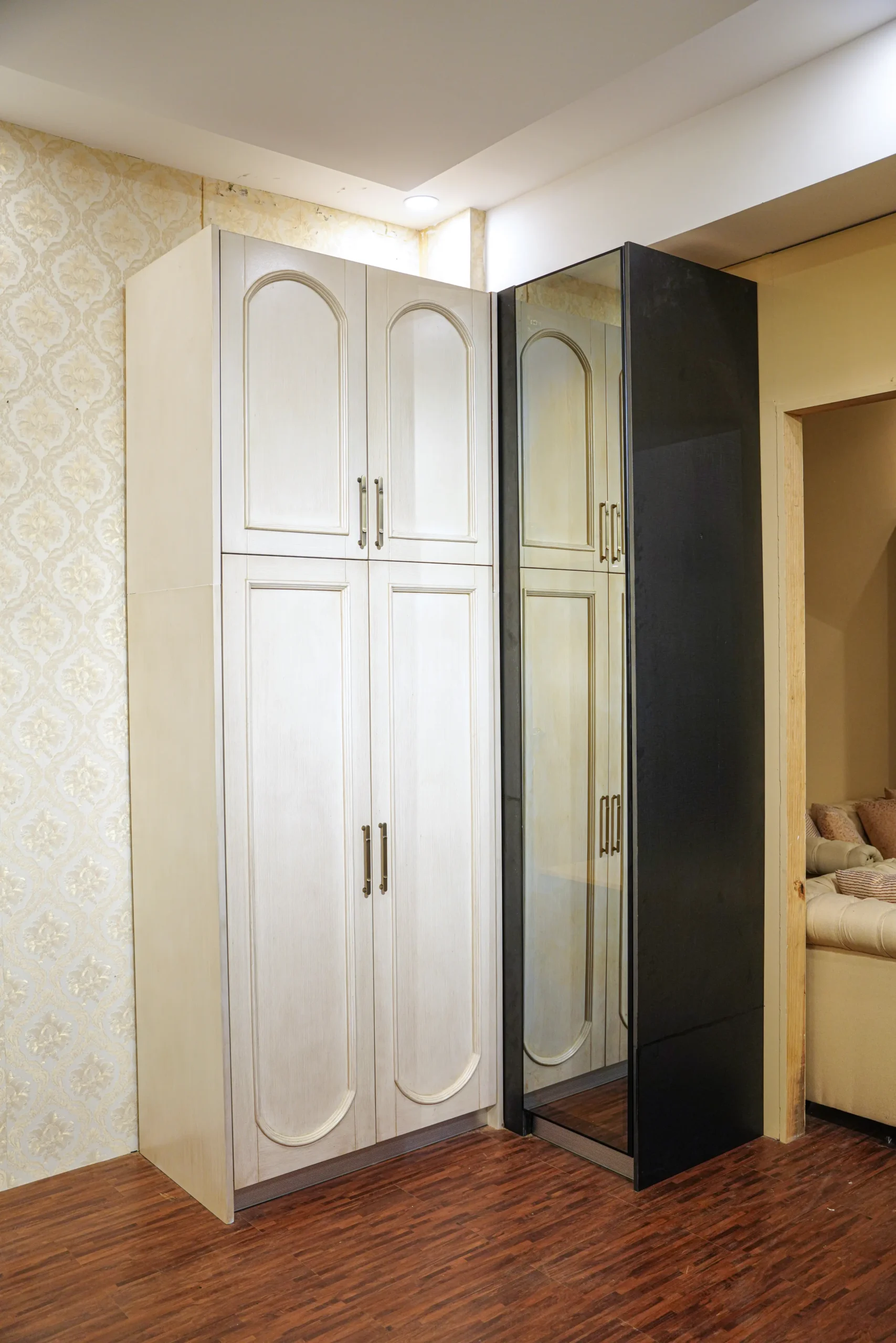 MDF Wardrobe with Chowki White Finish