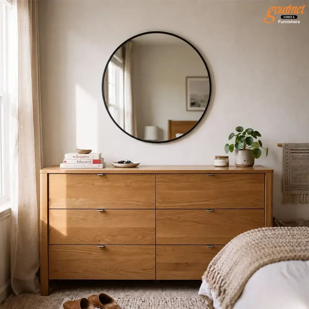 Dresser With a Round Mirror
